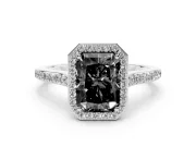Radiant Cut Pavé Halo Engagement Ring Setting for a Black Center | White Gold
