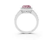 Fancy Pink Heart Cut Diamond Halo Ring Set in White gold with Pavé-Setting Band and Open Prong Center