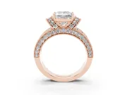 Princess Cut Vintage Milgrain Pave Engagement Ring Setting | Crescent Side Rows | Rose Gold