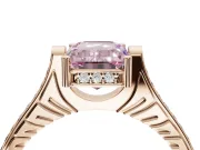 Emerald Cut Vintage Cathedral Engagement Ring Setting for a Fancy Pink Lab-Grown Diamond | Carved Band | Rose Gold