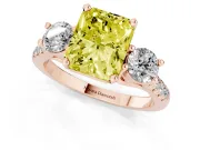 Radiant Cut Three-Stone Engagement Ring Setting for a Fancy Yellow Lab-Grown Diamond | Rose Gold
