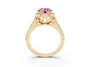 Round Floral Halo Engagement Ring Setting for a Fancy Pink Lab-Grown Diamond | Pavé Split Shank | Yellow Gold