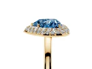 Fancy Blue Heart Cut Diamond Halo Engagement Ring Set in Yellow gold with Solitaire Band and Prong Setting