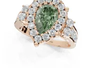 Pear-Shaped Halo Engagement Ring Setting for a Fancy Green Lab-Grown Diamond | Graduated Channel Band | Rose Gold