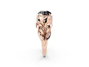 Fancy Black Round Cut Diamond Leaf-Inspired Engagement Ring Set in Rose gold with Round Accents