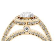 Pear Cut Diamond Halo Pavé Split Shank Ring Set in Yellow gold with Prong Setting