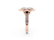 Marquise Cut Diamond Halo Solitaire Ring Set in Rose gold with Pavé Band and Bezel Setting