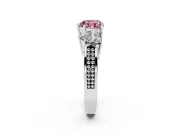 Heart-Shaped Three Stone Engagement Ring Setting for a Fancy Pink Lab-Grown Diamond | Beaded Shoulders | Sterling Silver