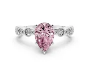 Fancy Pink Pear Cut Diamond Solitaire Engagement Ring Set in Silver with Milgrain Bezel Accent Band