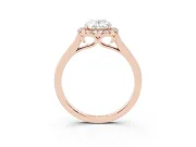 Oval Cut Halo Round Diamond Solitaire Ring Set in Rose gold with Pavé Band and Prong Setting