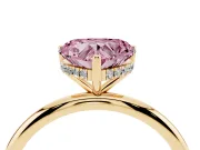 Fancy Pink Heart Cut Diamond Solitaire Engagement Ring Set in Yellow gold with Prong Setting and Polished Band