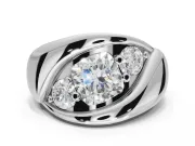 Cushion Cut Three Stone Bypass Engagement Ring Setting | Sculpted Crossover Band | Sterling Silver