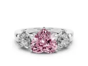 Heart-Shaped Three Stone Engagement Ring Setting for a Fancy Pink Lab-Grown Diamond | Matching Side Stones | White Gold