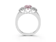 Fancy Pink Oval Cut Diamond Three-Stone Ring Set in Silver with Bold Center and Classic Band