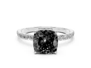 Cushion Cut Pavé Solitaire Engagement Ring Setting for a Black Center | Slim Band | Platinum