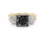 Princess Cut Three Stone Engagement Ring Setting for a Black Center | Braided Band | Yellow Gold
