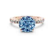 Round Hidden Halo Solitaire Engagement Ring Setting for a Fancy Blue Lab-Grown Diamond | Pave Band | Rose Gold