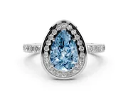 Fancy Blue Pear Cut Diamond Halo Ring Set in Platinum with Bezel Frame and Pavé Band