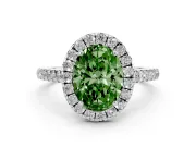 Oval Halo Engagement Ring Setting for a Fancy Green Lab-Grown Diamond | Pave Shoulders | White Gold