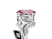 Fancy Pink Oval Cut Diamond Solitaire Twist Engagement Ring Set in Platinum with Pavé Leaf Accents