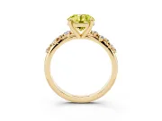 Fancy Yellow Round Cut Diamond Solitaire Vine Band Ring Set in Yellow gold with Round Accents and Prong Setting