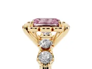 Emerald Cut Floral Engagement Ring Setting for a Fancy Pink Lab-Grown Diamond | Petal Frame | Yellow Gold
