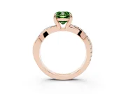 Fancy Green Cushion Cut Diamond Twist Band Solitaire Set in Rose gold with Pavé Accents and Prong Setting