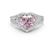 Heart-Shaped Halo Pavé Engagement Ring Setting for a Fancy Pink Lab-Grown Diamond | Narrow Split Shank | Platinum