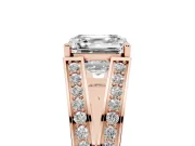 Asscher Cut Diamond Split Shank Ring Set in Rose gold with Pavé Band and Prong Setting