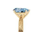 Fancy Blue Pear Cut Diamond Solitaire Milgrain Engraved Band Set in Yellow gold with Prong Setting