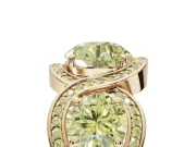 Round Three Stone Halo Engagement Ring Setting for a Fancy Yellow Lab-Grown Diamond | Pavé Wave Band | Yellow Gold