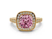 Cushion Cut Graduated Milgrain Halo Engagement Ring Setting for a Fancy Pink Lab-Grown Diamond | Yellow Gold