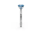 Fancy Blue Radiant Cut Diamond Solitaire Milgrain Engraved Band Set in White gold with Prong Setting