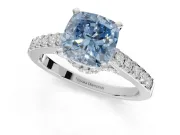 Cushion Cut Pavé Engagement Ring Setting for a Fancy Blue Lab-Grown Diamond | Crossover Gallery | Sterling Silver
