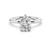 Pear-Shaped Hidden Halo Engagement Ring Setting | Thin Plain Band | Sterling Silver