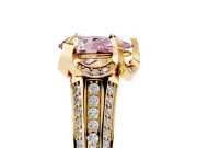 Pear-Shaped Hidden Halo Engagement Ring Setting for a Fancy Pink Lab-Grown Diamond | Triple Row Pavé Band | Yellow Gold