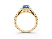 Cushion Cut Leaf Halo Engagement Ring Setting for a Fancy Blue Lab-Grown Diamond | Bezel Accents | Yellow Gold