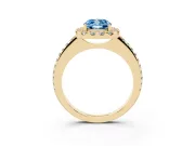 Cushion Cut Pave Halo Engagement Ring Setting for a Fancy Blue Lab-Grown Diamond | Pave Band | Yellow Gold