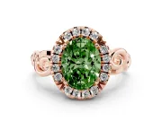 Fancy Green Oval Cut Diamond Halo Ring Set in Rose gold with Scrollwork Band and Prong Setting
