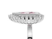 Fancy Pink Pear Cut Diamond Halo Ring Set in Silver with Milgrain Edge and Round Prong Setting