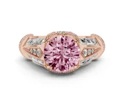 Round Vintage Milgrain Engagement Ring Setting for a Fancy Pink Lab-Grown Diamond | Hidden Halo | Rose Gold