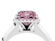 Fancy Pink Princess Cut Diamond Halo Ring Set in Platinum with Cathedral Band and Prong Setting