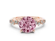 Fancy Pink Round Cut Diamond Solitaire Vine Band Ring Set in Rose gold with Round Accents and Prong Setting
