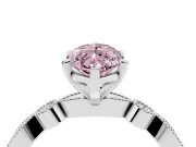 Fancy Pink Marquise Cut Diamond Solitaire Engagement Ring Set in Silver with Milgrain Bezel Accent Band