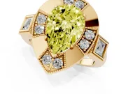 Pear-Shaped Milgrain Sectioned Halo Engagement Ring Setting for a Fancy Yellow Lab-Grown Diamond | Yellow Gold
