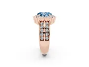 Fancy Blue Oval Cut Diamond Scalloped Halo Ring Set in Rose gold with Pavé Split Shank