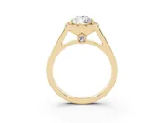 Pear Cut Diamond Halo Solitaire Ring Set in Yellow gold with Pavé Band and Bezel Setting