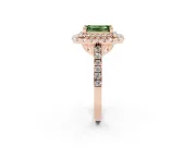 Fancy Green Emerald Cut Diamond Double Halo Statement Ring Set in Rose gold with Pavé Band