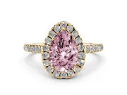Pear-Shaped Halo Engagement Ring Setting for a Fancy Pink Lab-Grown Diamond | Pave Shoulders | Yellow Gold