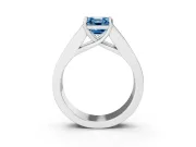 Fancy Blue Asscher Cut Diamond Solitaire Ring Set in White gold with Channel-Set Accent Stones and Prong Setting